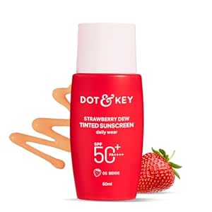 Dot & Key Strawberry Dew Tinted Sunscreen SPF 50+ Pa++++ - 05 Beige In-Vivo Tested | For Daily Wear, Brightens & Protects Skin, Ultra-light, Blends Easily, With Niacinamide, Natural Finish, Non-Greasy, Non-Sticky | 50ml