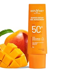 Dot & Key Mango Detan Gel Sunscreen SPF 50+ PA+++ 50g In-Vivo Tested | Oil-Free, With Alpha-Arbutin & Niacinamide | Controls Tanning, Brightens Skin, Ultra-light | Fades Dark Spots, Evens Tone, Water Resistant | All Skin Types | 50g
