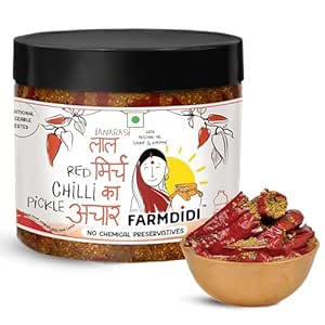 FarmDidi Stuffed Red Chilli Pickle 325g | Homemade Bharwa Lal Mirch Ka Achar with Spicy Flavor | Banarasi Style Pickle | Made With Mustard Oil | No Chemical Preservatives & No Garlic