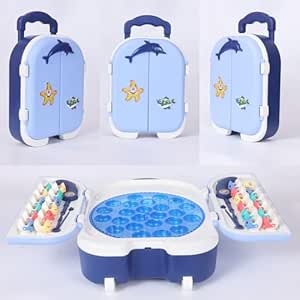 Amazon Brand - Jam & Honey Magnetic Fishing Game for Kids 2 Player Toy with 24 Magnetic Fishes, Lights & Music, Rechargeable with Type-C Charging, Trolley Design,Board Game