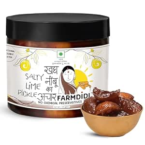 FarmDidi Salty Lemon Pickle 325g in Fresh | Homemade Oil-Free Nimbu ka Achar with No Onion or Garlic | Traditional Lemon Sour Pickle | Grandma’s Taste, Indian Homemade Achar
