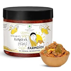 FarmDidi Avakaya Mango Pickle with Garlic (325g) | Homemade Spicy Andhra-Style Avakai Achar | Made in Groundnut Oil | South Indian Theekha Achaar | No Chemical Preservatives