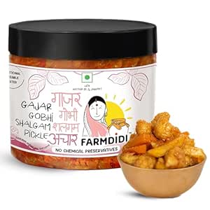 FarmDidi Gobhi Gajar Shalgam Pickle 325g In Fresh| Traditional Meetha Mixed Achar with Carrot, Cauliflower & Turnip | Low-Oil Sweet Pickle | Organically Processed | No Chemical Preservatives