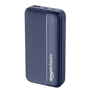 Amazon Basics 20000 mAh Power Bank | 22.5W Fast Charging | Dual Output & Input | Charge 3 Devices Simultaneously | for Smartphones, TWS Earbuds, Speakers, Tablets (Dark Blue)