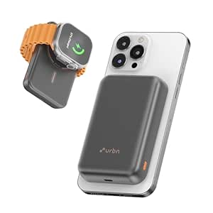 URBN Curve 3 in 1 Wireless Power Bank for iPhone, 10000mAh MagSafe Fast Charging for Apple AirPods, iWatch, iPhone 12 & Above, Android & Other Qi Enabled Devices (Gun Metal)