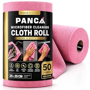 PANCA Microfiber Cleaning Cloth Roll, 50Pcs, 4000 Times Washable - 10X More Reusable Than Paper Kitchen Towel Roll - Ultra Absorbent Lint Free Microfiber Cleaning Cloth for Kitchen, Home & Car (Pink)