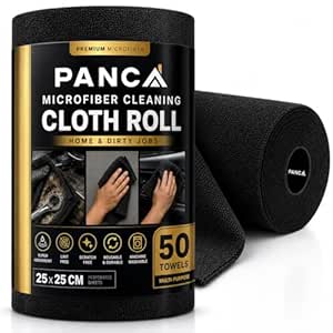 PANCA Microfiber Cleaning Cloth Roll, 50Pcs, 4000 Times Washable - 10X More Reusable Than Paper Kitchen Towel Roll - Ultra Absorbent Lint Free Microfiber Cleaning Cloth for Kitchen, Car & Home (Black)