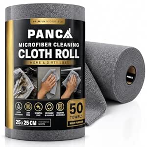PANCA Microfiber Cleaning Cloth Roll, 50 Pcs Reusable Washable Towels, Ultra Absorbent Lint Free Tear Away Cleaning Cloth for Kitchen Car Glass Screen Dusting Wiping Cloth Roll (Grey)