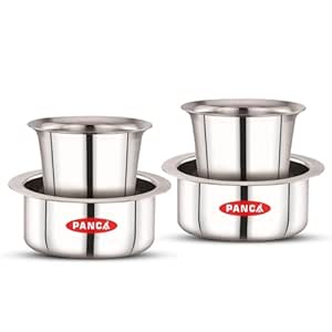 PANCA Stainless Steel Tumbler Glass Set | 180ml South Indian Tea Coffee Cups | Filter Chai Cutting Glasses for Water, Drinking, Dabara Set, Small Steel Glasses for Home (Set of 4)