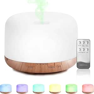 Aromatherapy Essential Oil Diffuser 500ml, Ultrasonic Cool Mist Humidifier with 7 LED Lights, Timer, Auto Shut-Off, Adjustable Mist Modes, Quiet Aroma Diffuser for Home, Bedroom & Office.