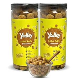 Yodley Millet Puffs – Pack of 2 (Coconut Crunch, 125g Each) | No Refined Sugar | Gluten-Free | High-Fiber | Healthy Crunchy Snacks for All Ages