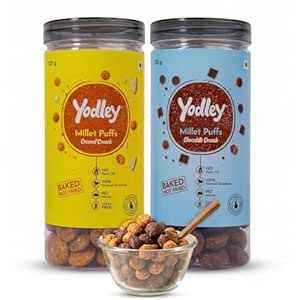 Yodley Millet Puffs – Pack of 2 (Coconut & Chocolate Crunch, 125g Each) | Healthy Snack | Gluten-Free | No Refined Sugar | High-Fiber & Crunchy Millet Bites for All Ages