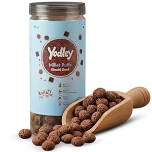 Yodley Millet Puffs – Pack of 1 (Chocolate Crunch, 125g) | No Refined Sugar | Gluten-Free | High-Fiber | Healthy Crunchy Snacks for All Ages