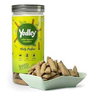 Yodley Millet Masala Munchies - Minty Pudina Flavour | Baked, Not Fried | No Maida, No Palm Oil | Zero Cholesterol | Zero Trans Fat & High In Fiber | Calcium & Iron Rich | Healthy Indian Snack - 150gm