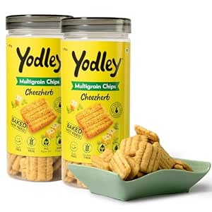 Yodley Multigrain Chips – Baked Healthy Snack | Gluten Free, No Palm Oil, No Maida | Jowar & Foxtail Millet Chips | Low Oil Guilt-Free Snacks for Tea Time, Office & Fitness Diet (Pack of 2, Cheezherb)