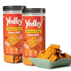 Yodley Multigrain Chips – Baked Healthy Snack | Gluten Free, No Palm Oil, No Maida | Jowar & Foxtail Millet Chips | Low Oil Guilt-Free Snacks for Tea Time, Office & Fitness Diet (Pack of 2, Korean Chilli)