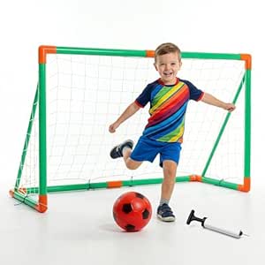 Kidsmate Kids Football Goal Set with Ball & Pump | Sturdy Build Mini Football Net, Easy Setup Indoor & Outdoor Beginner Sports Practice | Perfect for Training & Fun Playtime - Green,Orange